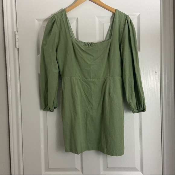 Lost + Wander Sage Green Emilia Mini Dress Linen Blend Sz L - Picture 2 of 14